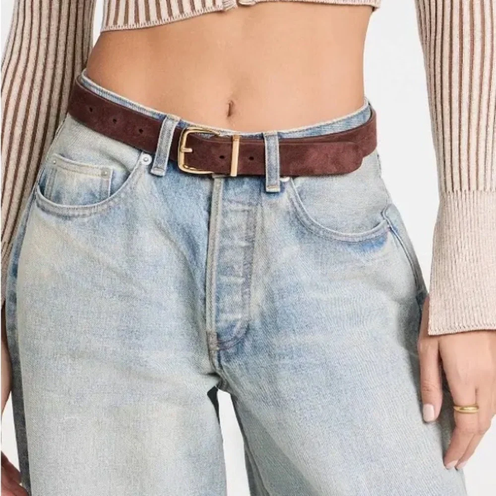 Madewell XS Suede Brown Leather Belt with Gold Buckle. Essential Accessory - Picture 6 of 14